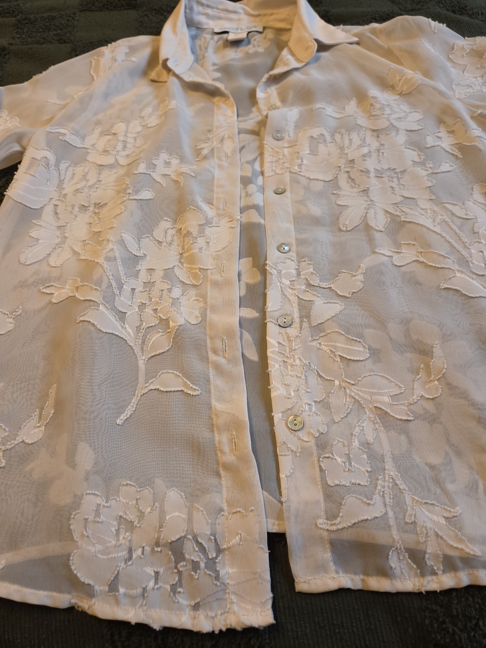 Rachel Zoe White Floral Embroidered Button-Down Shirt